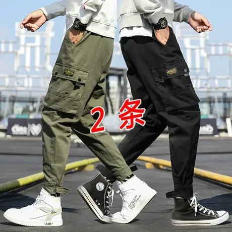 工装裤男秋冬季胖子潮牌宽松加肥加大码长裤子加绒加厚束脚休闲裤商品大图