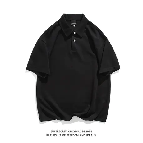 美式复古潮牌休闲宽松港风日系250g重磅polo衫男士翻领t恤男短袖图片