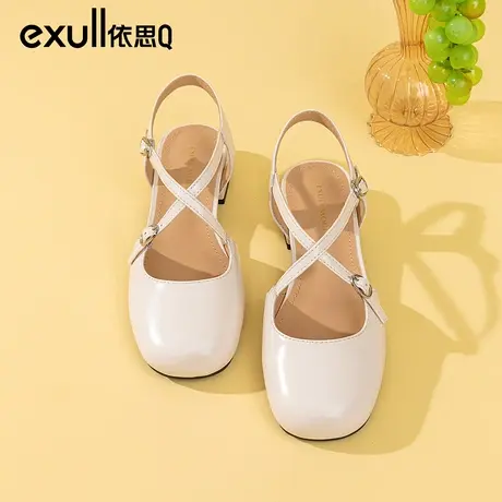 依思q包头玛丽珍凉鞋女2023秋季新款法式仙女风交叉绑带粗跟女鞋图片