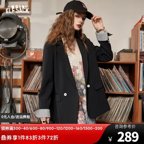 妖精的口袋黑色西装外套女2024春秋新款小西服宽松拼接休闲高级感图片