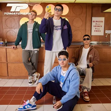 TOMATOPAPA秋季外套拉链卫衣宽松开衫连帽卫衣加绒潮情侣百搭上衣商品大图