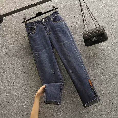 伊自尚大码女装秋秋牛仔裤宽松直筒高腰显瘦裤子图片