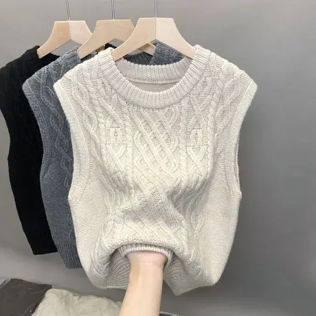 马甲圆领纯色针织背心女2023新款坎肩上衣春日造型感叠穿无袖开衫图片