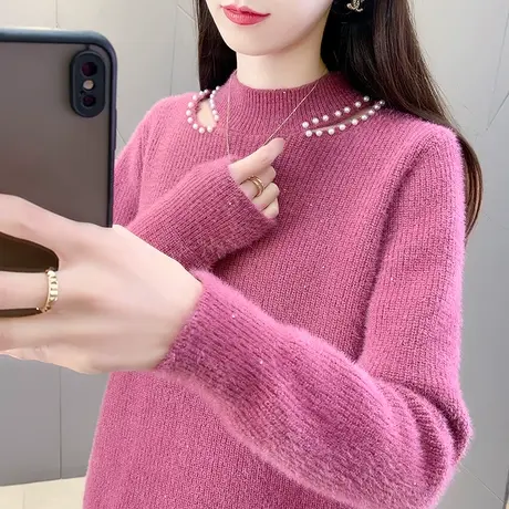 欧货重工小香风超好看的打底衫本命年红色毛衣女秋冬季2023年新款图片