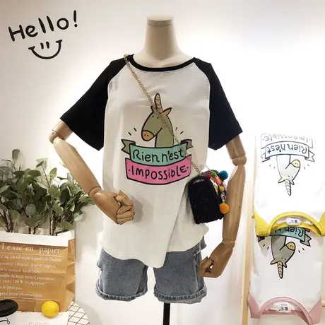 2020夏新款韩国东大门Ulzzang卡通独角兽短袖ins学生姐妹装大码商品大图