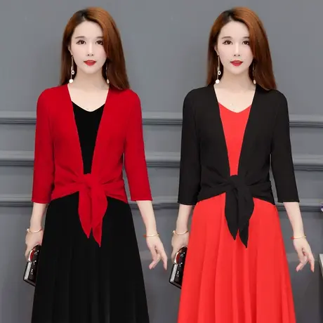 夏季新品针织衫小开衫绑带防晒衣配裙子的小披肩韩版薄款外套上衣商品大图