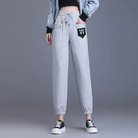 灰色卫裤休闲裤女春季2023新款松紧腰宽松束脚哈伦裤百搭九分裤子商品大图