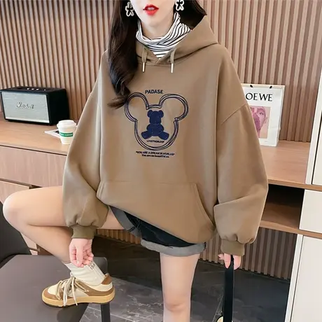早秋半高领连帽卫衣女春秋季韩版宽松薄款小个子假两件上衣服外套图片