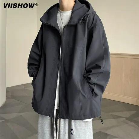 VIISHOW连帽冲锋衣男美式复古潮牌宽松百搭外套防风防水夹克男商品大图
