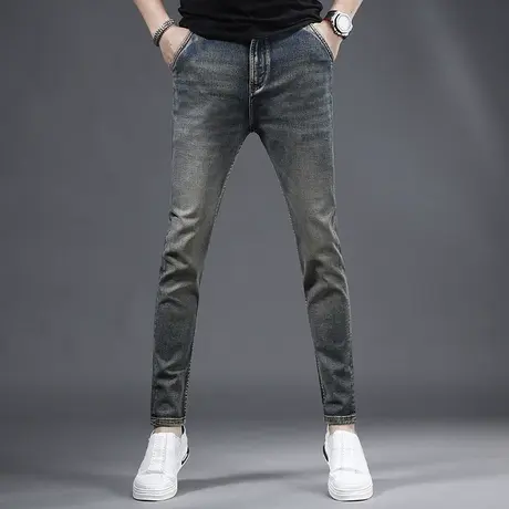 高端复古做旧牛仔裤男修身小脚弹力潮牌水洗潮流2023新款男装裤子商品大图