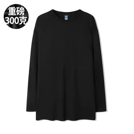 bboy宽松 纯色t恤重磅街舞嘻哈打底hiphop小领口大码长袖说唱男女商品大图