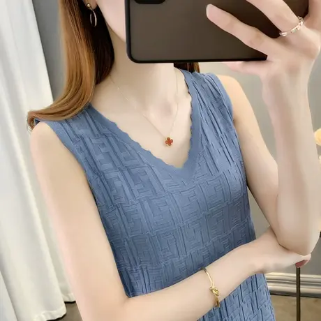 冰丝吊带背心女内搭西装针织打底衫女夏季外穿修身无袖t恤女V领潮商品大图