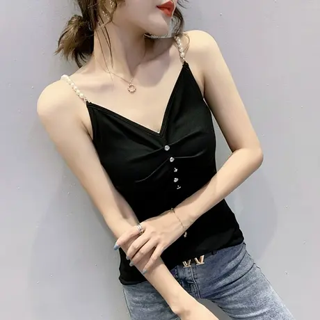 黑色吊带背心女外穿潮夏季网红爆款西装内搭打底性感V领无袖上衣图片