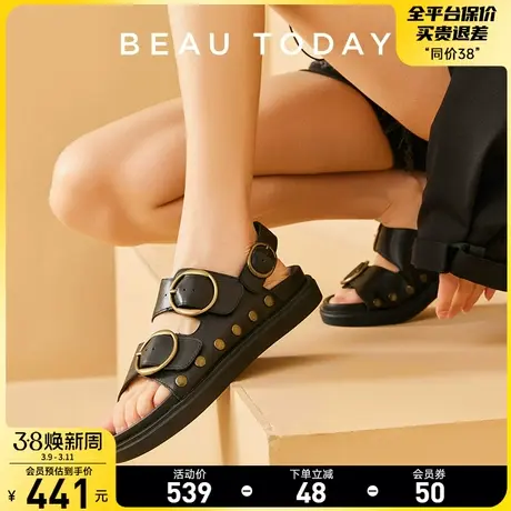 BeauToday厚底罗马凉鞋女真皮沙滩凉鞋女外穿夏季休闲凉鞋勃肯鞋图片