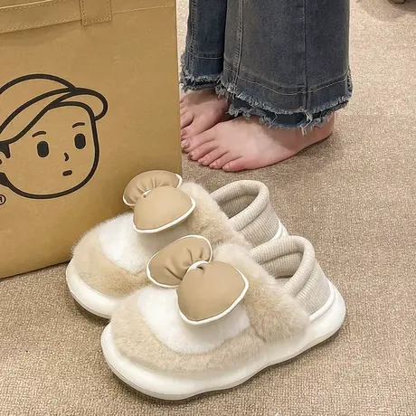 包跟棉拖鞋女冬季新款可爱蝴蝶结毛绒保暖月子鞋室内外穿厚底棉鞋商品大图