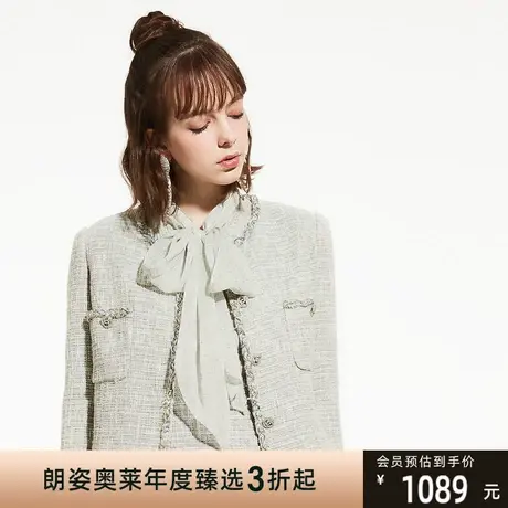 莱茵复古小香装外套短款重工蝴蝶结经典优雅织带粗花呢上衣新款女图片