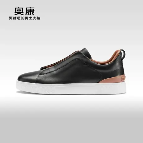 Aokang奥康2024春季新款时尚休闲鞋男真皮轻质防滑减震舒适单鞋图片