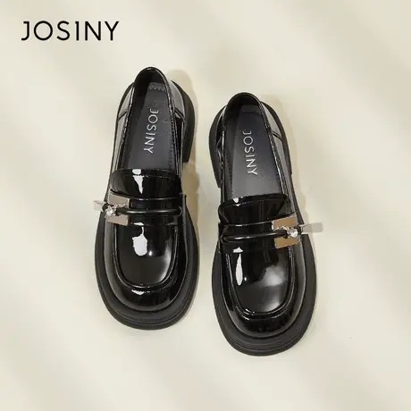 Josiny/卓诗尼乐福鞋女2024新款春季平底漆皮一脚蹬单鞋百搭女鞋商品大图