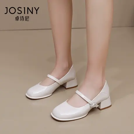卓诗尼2023秋季新款粗跟小皮鞋时尚舒适仙女风百搭粗跟玛丽珍女鞋商品大图