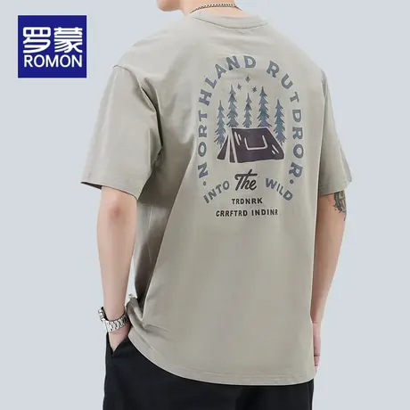 罗蒙男士短袖t恤男夏季薄款男款2023新款潮牌印花百搭圆领上衣男商品大图