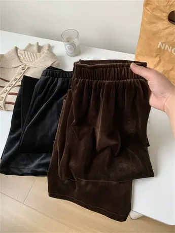 高级感缎面丝绒阔腿裤女垂感拖地长裤秋冬气质款宽松高腰显瘦裤子商品大图