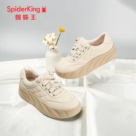 蜘蛛王断码清仓正品板鞋女真皮2024秋商场新款面包鞋时尚休闲厚底商品大图