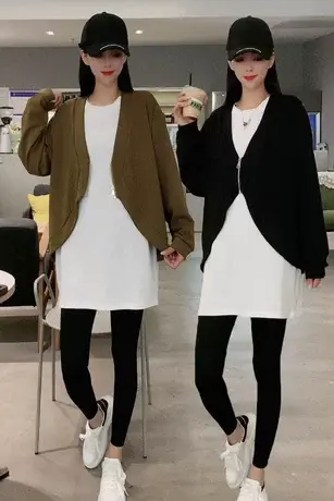 早秋新款宽松时尚设计感T恤拼接外套假两件长袖卫衣中长款上衣女商品大图