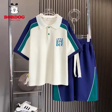 巴布豆男童夏季套装2024新款儿童休闲短袖POLO衫薄款大童运动短裤商品大图