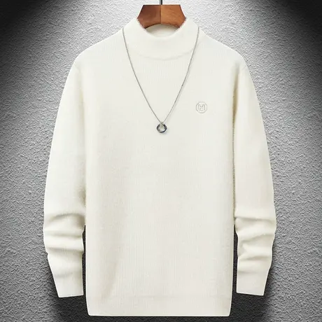 秋冬毛衣男半高领刺绣针织衫长袖编织中领打底衫男款加厚保暖线衫商品大图