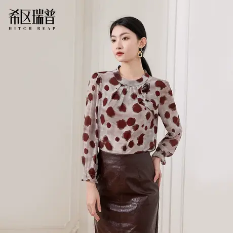 【希区瑞普】2025新款玫瑰时尚休闲印花洋气小衫衬衫春款立领商品大图