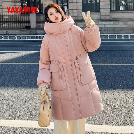 【鸭鸭甄选】羽绒服女2024年反季中长款宽松连帽鸭绒加厚保暖外套商品大图