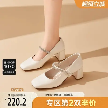 戈美其方头玛丽珍女鞋2025新款秋季配裙子不累脚小皮鞋小香风单鞋图片