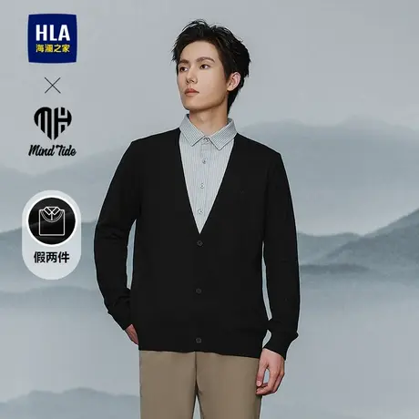 HLA/海澜之家亦心即为直筒双领针织衫25秋新刺绣弹力假两件毛衣男商品大图