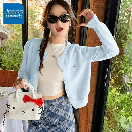 KV真维斯长袖针织开衫甜美小蝴蝶结女秋温柔外搭叠穿毛衣外套上衣图片