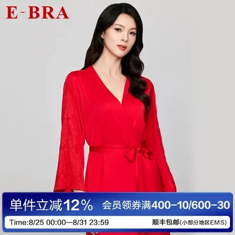 安莉芳旗下E-BRA本命年红色缎面花边装饰晨袍睡袍女家居服KL00159图片