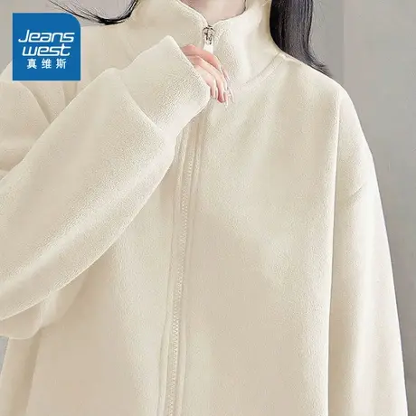 KMV真维斯立领开衫外套女2025新款秋冬季加绒加厚保暖休闲上衣女商品大图