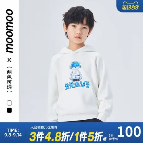 moomoo童装男童印花连帽卫衣摇粒双面布加绒保暖经典熊头字母印花商品大图