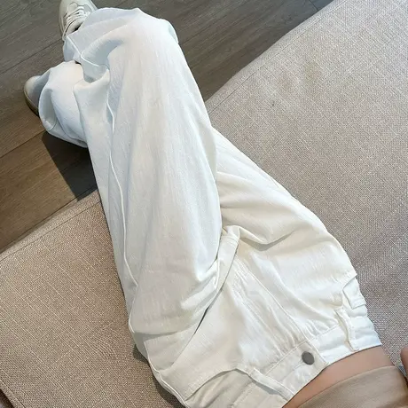 白色阔腿牛仔裤女春秋2023年新款高腰垂感窄版显瘦小个子直筒长裤商品大图