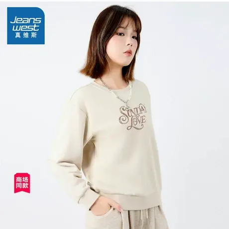 【商场同款】真维斯女装2025秋季新款 韩版休闲圆领印花长袖T恤商品大图