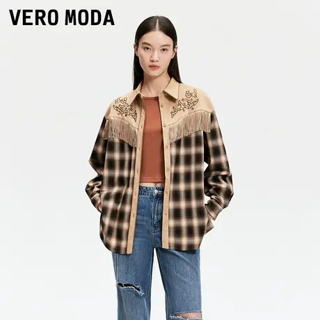 【来了就好】Vero Moda衬衫25春新款钉钻流苏格纹衬衫325105036商品大图