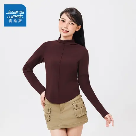 G8真维斯女装2025春季新款 韩版半高领内搭打底衫休闲百搭女款商品大图