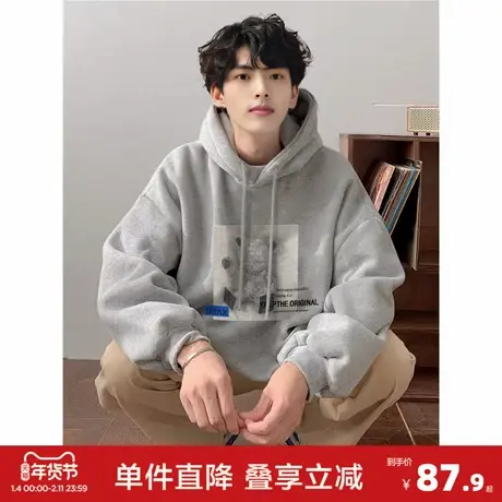 唐狮秋季新款卫衣男印花大印花连帽卫衣男士青少年潮酷美式商品大图