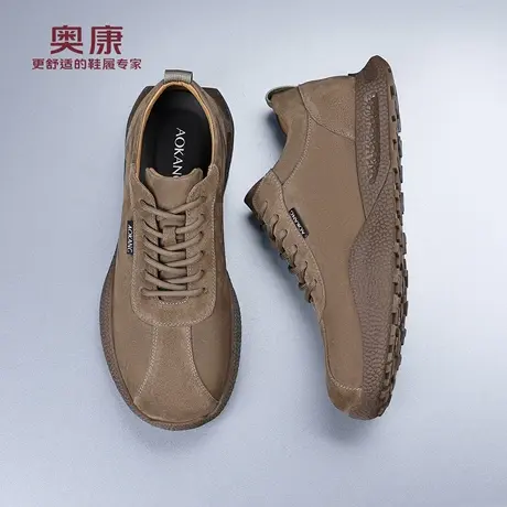 奥康 男鞋2025秋冬季新款男士真皮透气休闲复古耐磨德训鞋板鞋子H商品大图