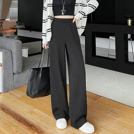 唐狮秋冬裤子女休闲长裤毛呢裤女秋冬高级感百搭宽松直筒裤TUTA图片