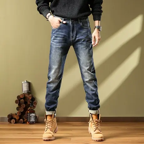 百搭牛仔裤男士时尚休闲小直筒修身牛仔裤子宽松水洗潮流长裤商品大图