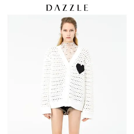 【七七酱专享】DAZZLE地素 奥莱春季编织镂空洞洞爱心毛衣针织开图片