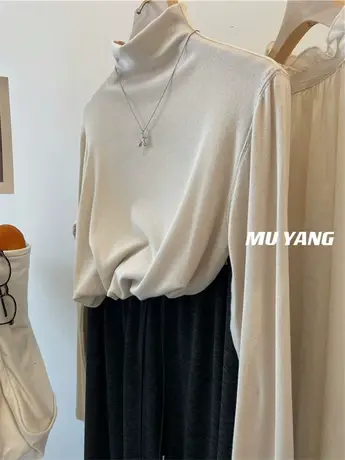 显瘦显瘦！韩国半高领人手入高弹打底衫长袖T恤女百搭秋冬季上衣商品大图