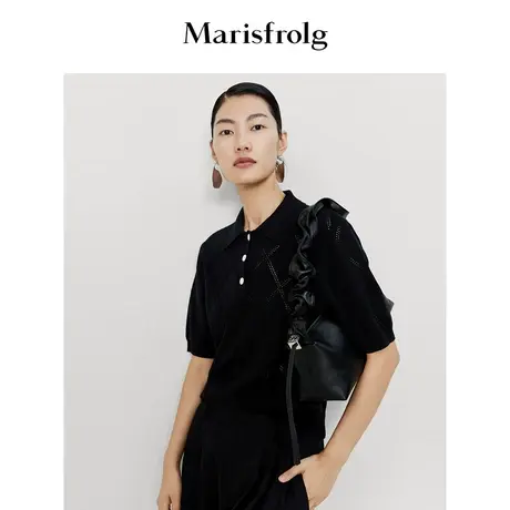 【100%棉织造针织面料】玛丝菲尔POLO领菱形格肌理针织衫图片