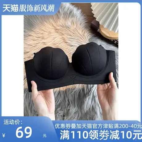 无痕文胸女夏小胸聚拢手掌杯防下垂显大性感无肩带防滑无钢圈内衣商品大图