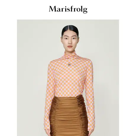 【商场同款】玛丝菲尔秋冬新款经典棋盘格小高领修身套头打底衫商品大图